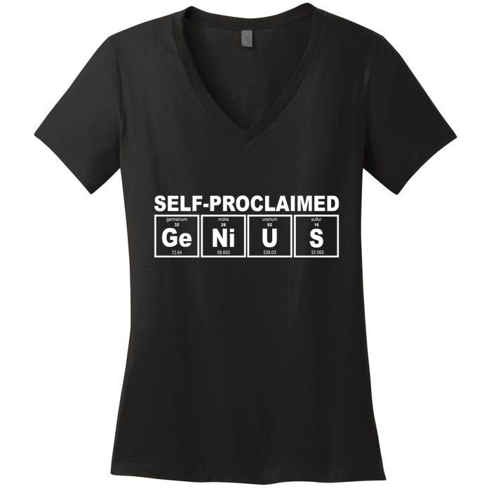Self Proclaimed Genius Funny Periodic Table Women's V-Neck T-Shirt