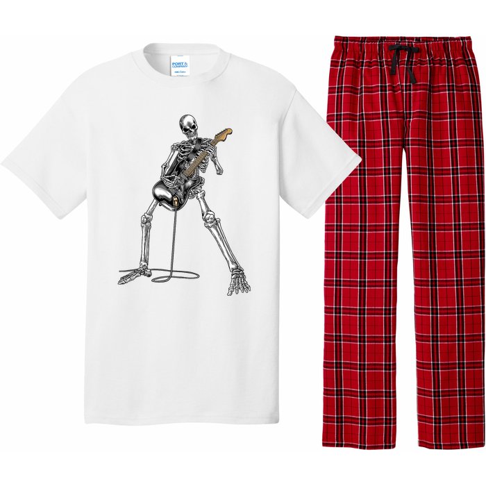 Skeleton Playing Guitar Rock And Roll Graphic Band Pajama Set