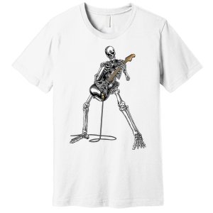 Skeleton Playing Guitar Rock And Roll Graphic Band Premium T-Shirt