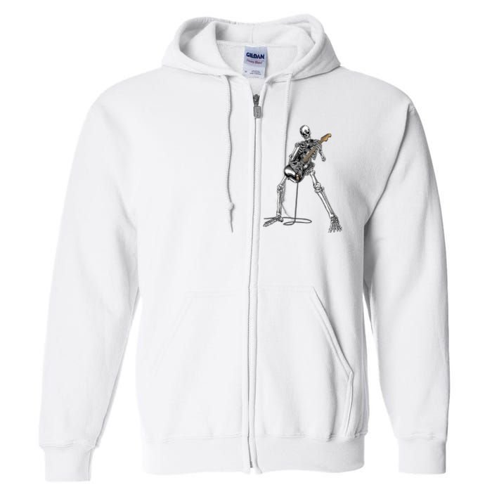 Skeleton Playing Guitar Rock And Roll Graphic Band Full Zip Hoodie