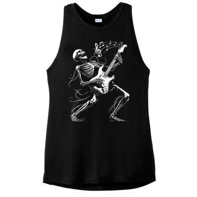 Skeleton Playing Guitar Music Gifts Rock Band Ladies PosiCharge Tri-Blend Wicking Tank