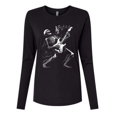 Skeleton Playing Guitar Music Gifts Rock Band Womens Cotton Relaxed Long Sleeve T-Shirt