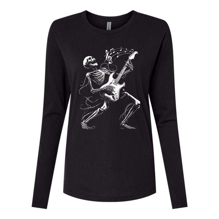 Skeleton Playing Guitar Music Gifts Rock Band Womens Cotton Relaxed Long Sleeve T-Shirt