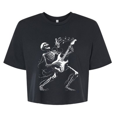 Skeleton Playing Guitar Music Gifts Rock Band Bella+Canvas Jersey Crop Tee