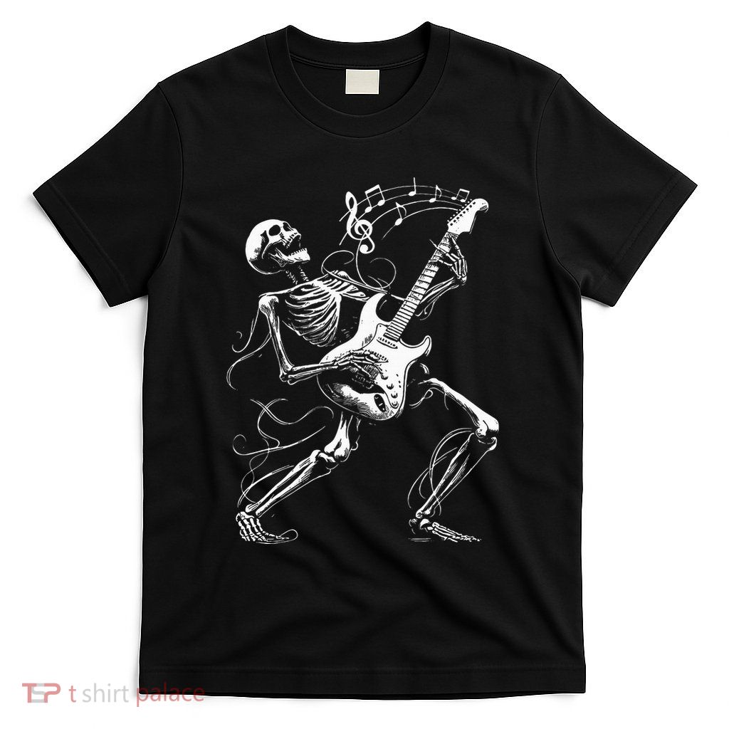 Skeleton Playing Guitar Music Gifts Rock Band T-Shirt