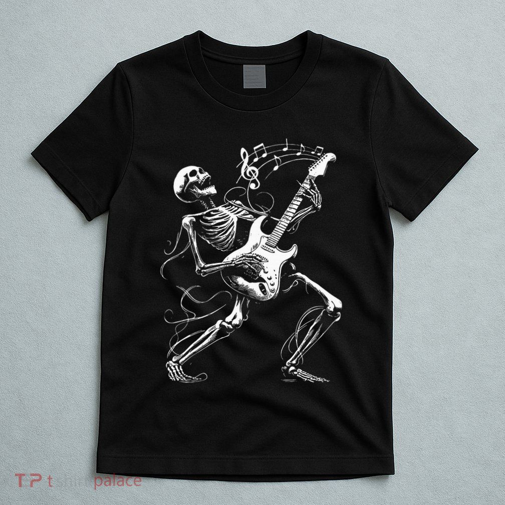 Skeleton Playing Guitar Music Gifts Rock Band T-Shirt