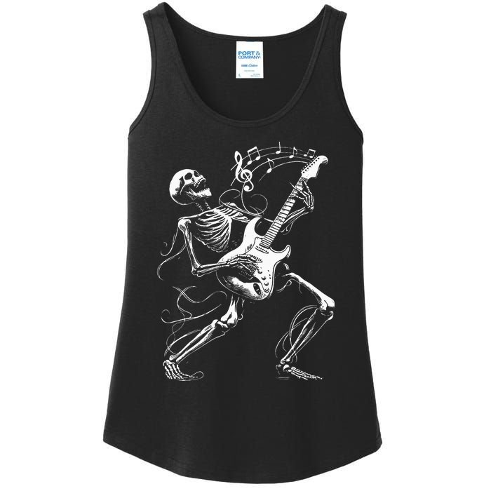 Skeleton Playing Guitar Music Gifts Rock Band Ladies Essential Tank