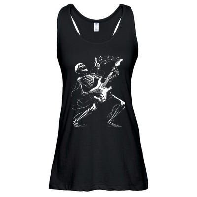 Skeleton Playing Guitar Music Gifts Rock Band Ladies Essential Flowy Tank