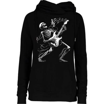 Skeleton Playing Guitar Music Gifts Rock Band Womens Funnel Neck Pullover Hood