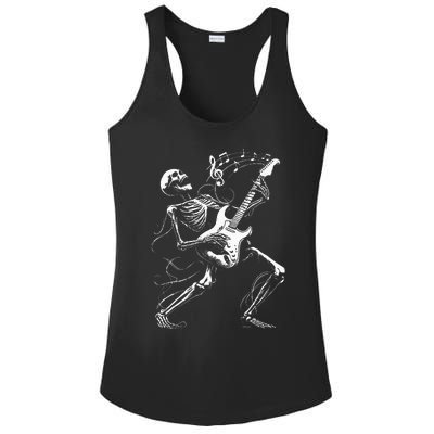 Skeleton Playing Guitar Music Gifts Rock Band Ladies PosiCharge Competitor Racerback Tank