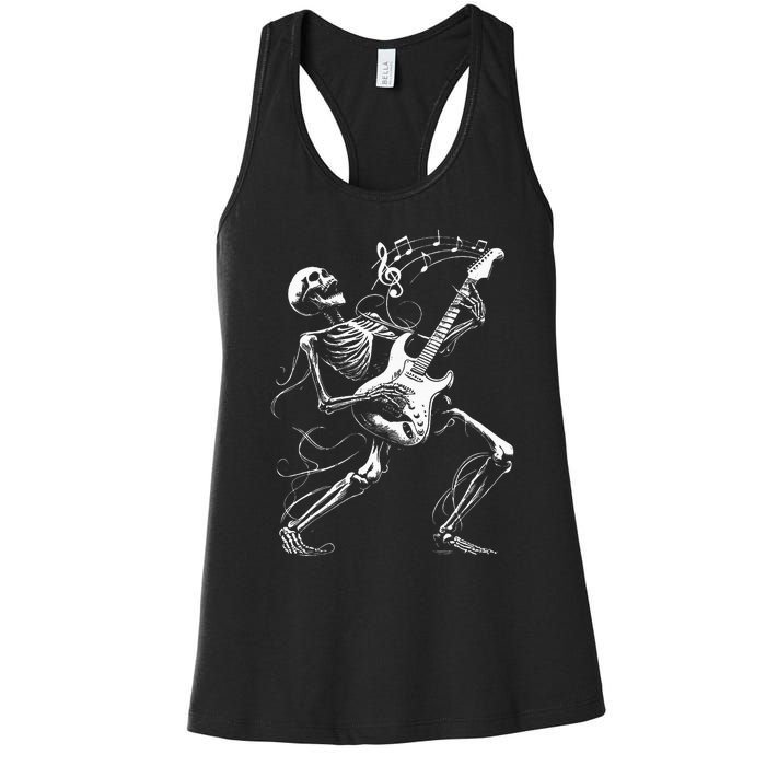 Skeleton Playing Guitar Music Gifts Rock Band Women's Racerback Tank