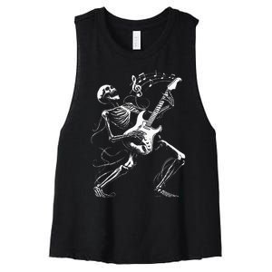 Skeleton Playing Guitar Music Gifts Rock Band Women's Racerback Cropped Tank