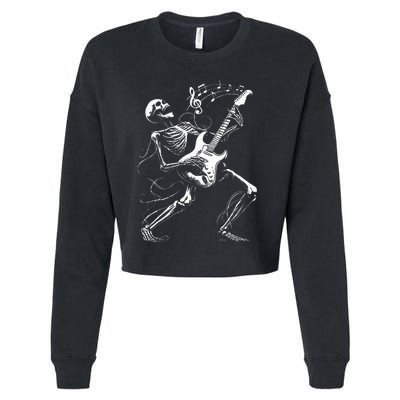 Skeleton Playing Guitar Music Gifts Rock Band Cropped Pullover Crew