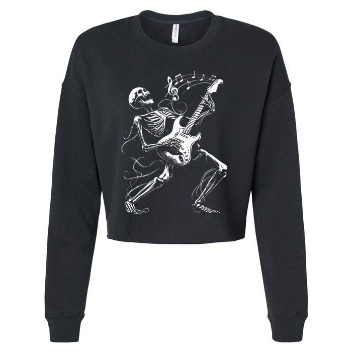 Skeleton Playing Guitar Music Gifts Rock Band Cropped Pullover Crew