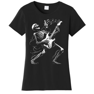 Skeleton Playing Guitar Music Gifts Rock Band Women's T-Shirt