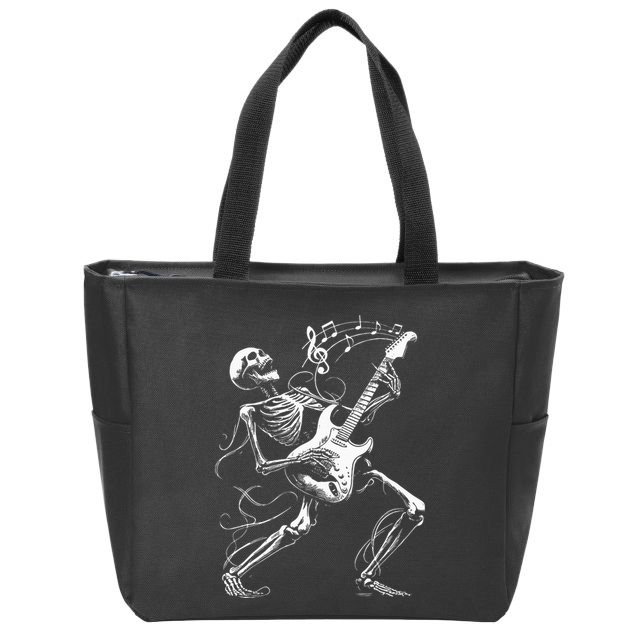 Skeleton Playing Guitar Music Gifts Rock Band Zip Tote Bag