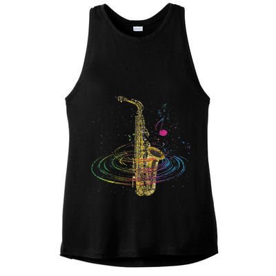 Sax Player Gift Idea Saxophonist Music Notes Saxophone Ladies PosiCharge Tri-Blend Wicking Tank