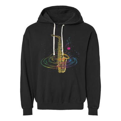 Sax Player Gift Idea Saxophonist Music Notes Saxophone Garment-Dyed Fleece Hoodie