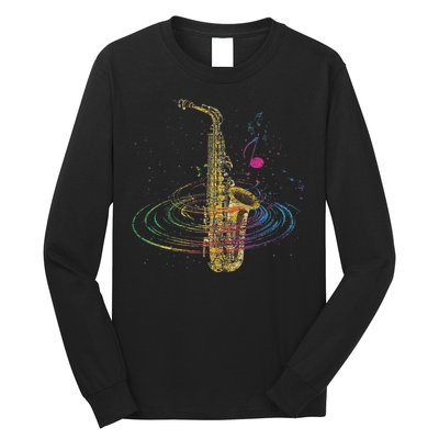 Sax Player Gift Idea Saxophonist Music Notes Saxophone Long Sleeve Shirt