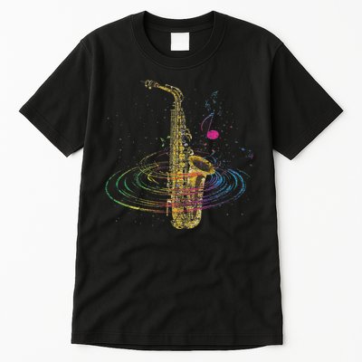 Sax Player Gift Idea Saxophonist Music Notes Saxophone Tall T-Shirt