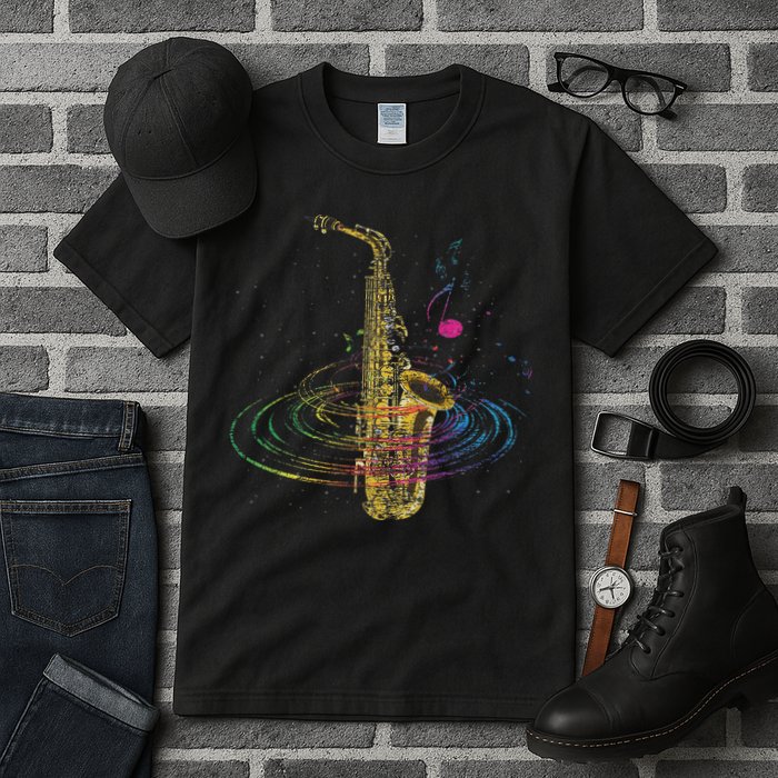 Sax Player Gift Idea Saxophonist Music Notes Saxophone Tall T-Shirt