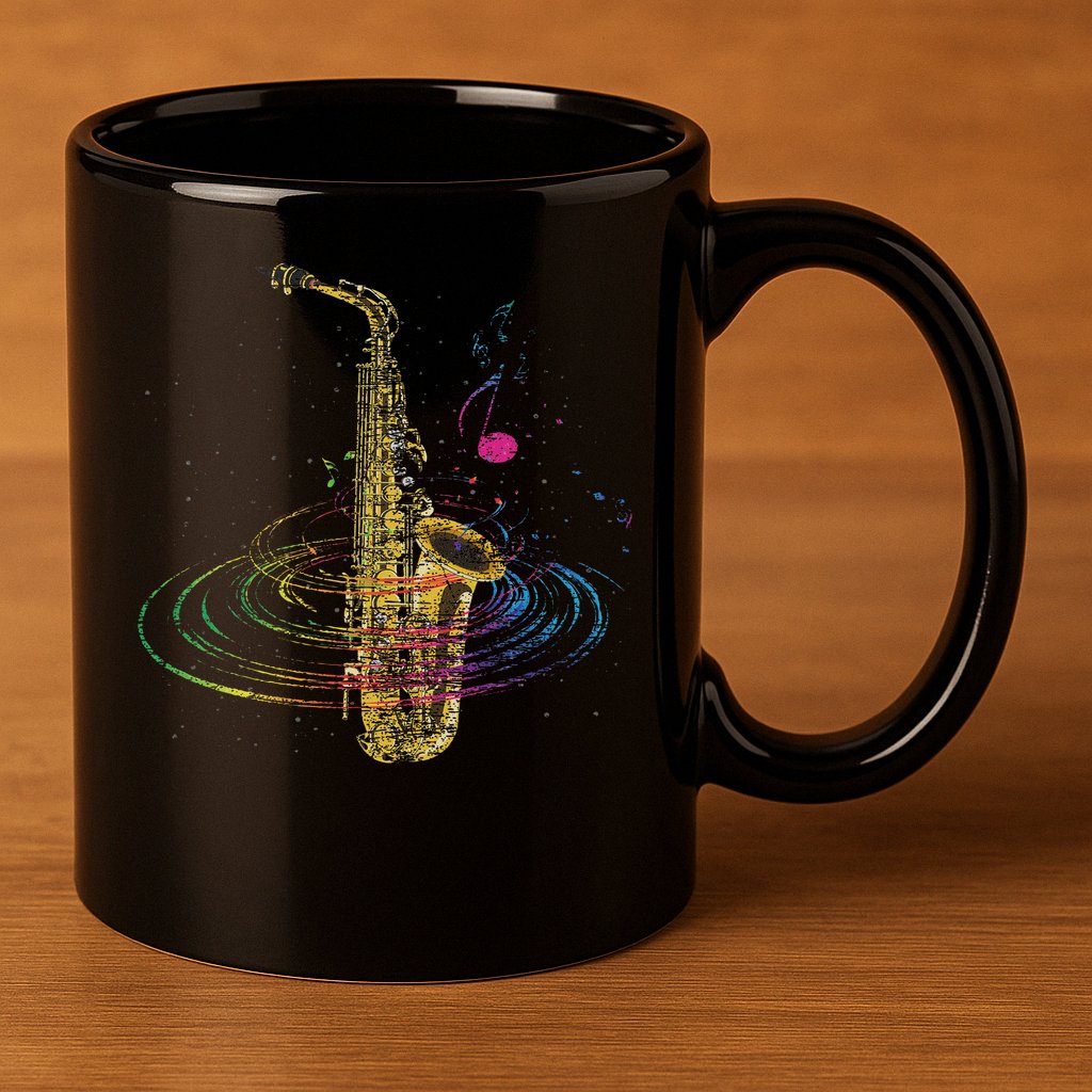 Sax Player Gift Idea Saxophonist Music Notes Saxophone 11oz C Handle Ceramic Mug