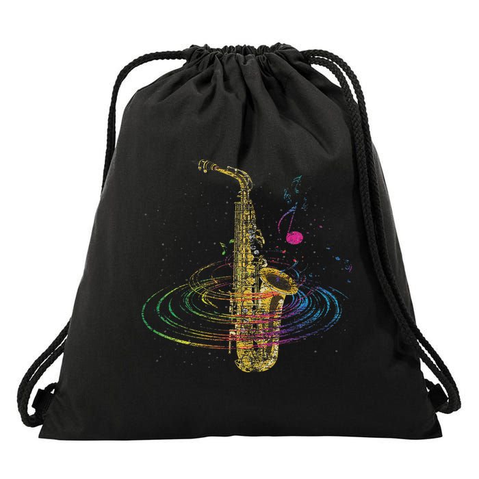 Sax Player Gift Idea Saxophonist Music Notes Saxophone Drawstring Bag
