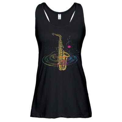 Sax Player Gift Idea Saxophonist Music Notes Saxophone Ladies Essential Flowy Tank