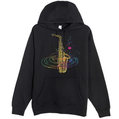Sax Player Gift Idea Saxophonist Music Notes Saxophone Premium Pullover Hoodie
