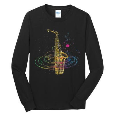 Sax Player Gift Idea Saxophonist Music Notes Saxophone Tall Long Sleeve T-Shirt