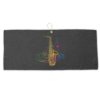Sax Player Gift Idea Saxophonist Music Notes Saxophone Large Microfiber Waffle Golf Towel