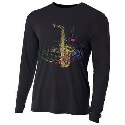 Sax Player Gift Idea Saxophonist Music Notes Saxophone Cooling Performance Long Sleeve Crew
