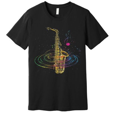 Sax Player Gift Idea Saxophonist Music Notes Saxophone Premium T-Shirt