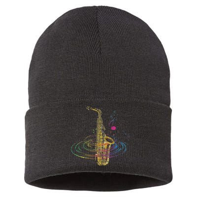 Sax Player Gift Idea Saxophonist Music Notes Saxophone Sustainable Knit Beanie