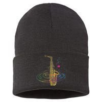 Sax Player Gift Idea Saxophonist Music Notes Saxophone Sustainable Knit Beanie