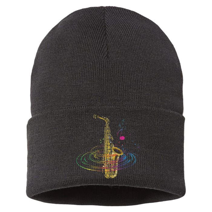 Sax Player Gift Idea Saxophonist Music Notes Saxophone Sustainable Knit Beanie