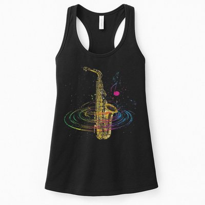 Sax Player Gift Idea Saxophonist Music Notes Saxophone Womens Tank Top