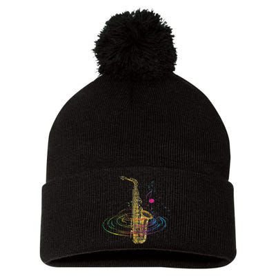 Sax Player Gift Idea Saxophonist Music Notes Saxophone Pom Pom 12in Knit Beanie