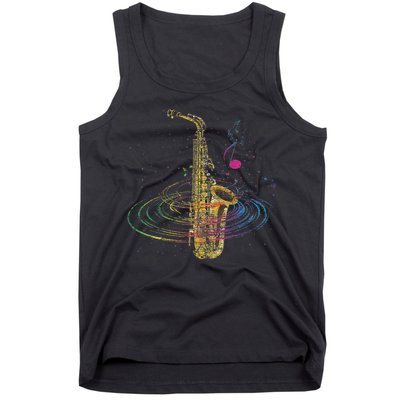 Sax Player Gift Idea Saxophonist Music Notes Saxophone Tank Top