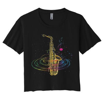 Sax Player Gift Idea Saxophonist Music Notes Saxophone Crop Top
