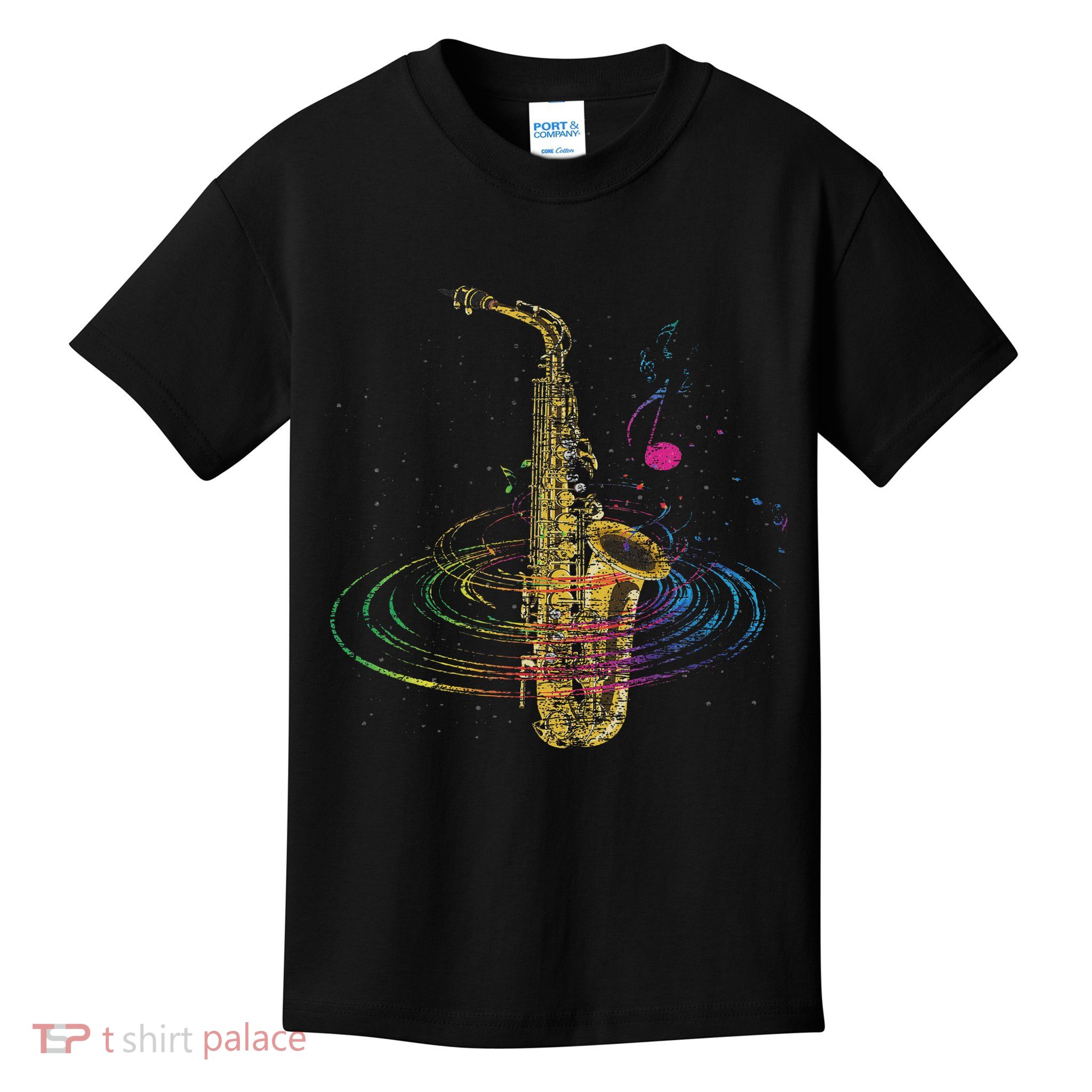 Sax Player Gift Idea Saxophonist Music Notes Saxophone Kids T-Shirt