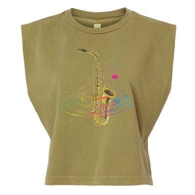 Sax Player Gift Idea Saxophonist Music Notes Saxophone Garment-Dyed Women's Muscle Tee
