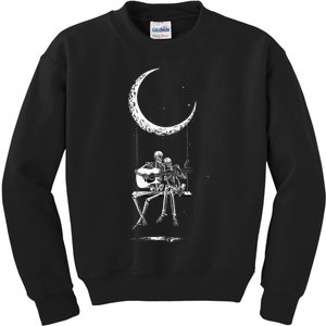 Skeleton Playing Guitar Band S Rock And Roll Moon Kids Sweatshirt