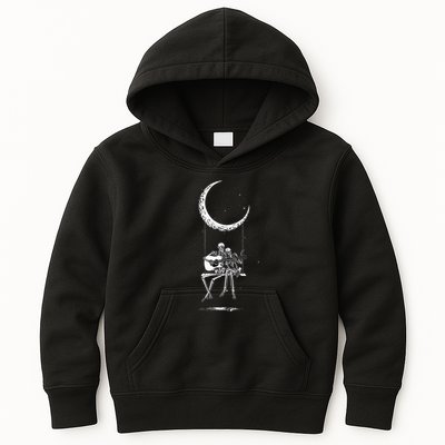 Skeleton Playing Guitar Band S Rock And Roll Moon Kids Hoodie