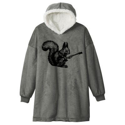 Squirrel Playing Guitar Funny Squirel Guitar Lover Guitar Hooded Wearable Blanket
