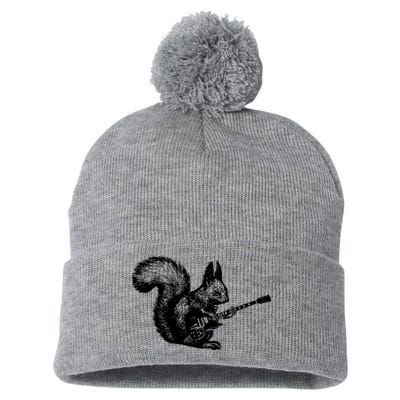 Squirrel Playing Guitar Funny Squirel Guitar Lover Guitar Pom Pom 12in Knit Beanie
