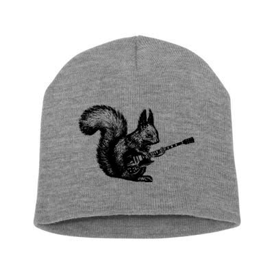 Squirrel Playing Guitar Funny Squirel Guitar Lover Guitar Short Acrylic Beanie