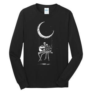 Skeleton Playing Guitar Graphic Band S Rock And Roll Moon Tall Long Sleeve T-Shirt