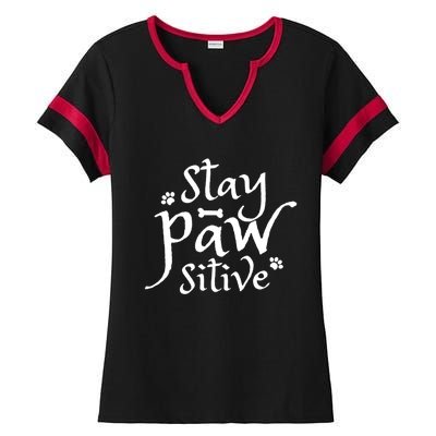 Stay Pawsitive Graphic Design Great Gift Ladies Halftime Notch Neck Tee