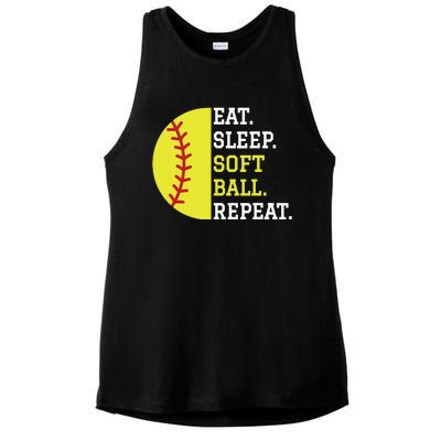 Softball Player Girl Teen Eat Sleep Softball Repeat Ladies PosiCharge Tri-Blend Wicking Tank